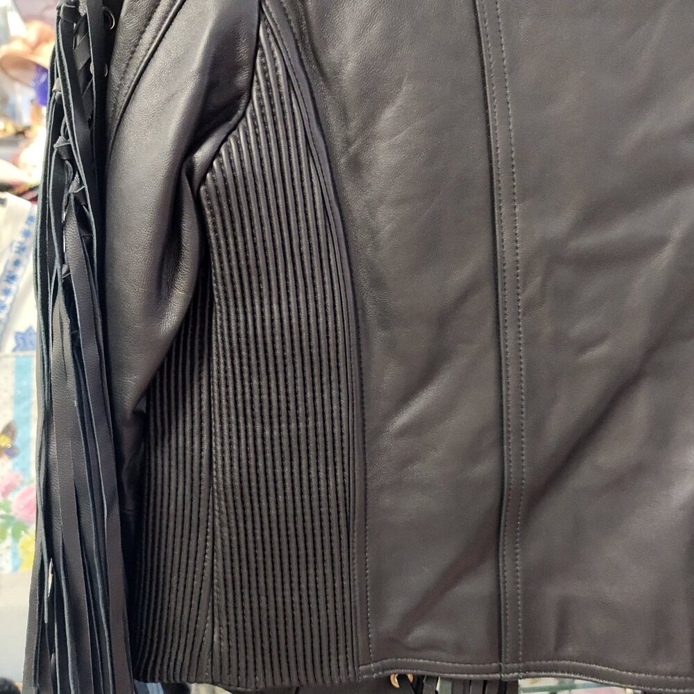 MADONNA & CO LUXE FRINGE LEATHER BOLERO JACKET BIKER BABE RARE - Picture 8 of 8